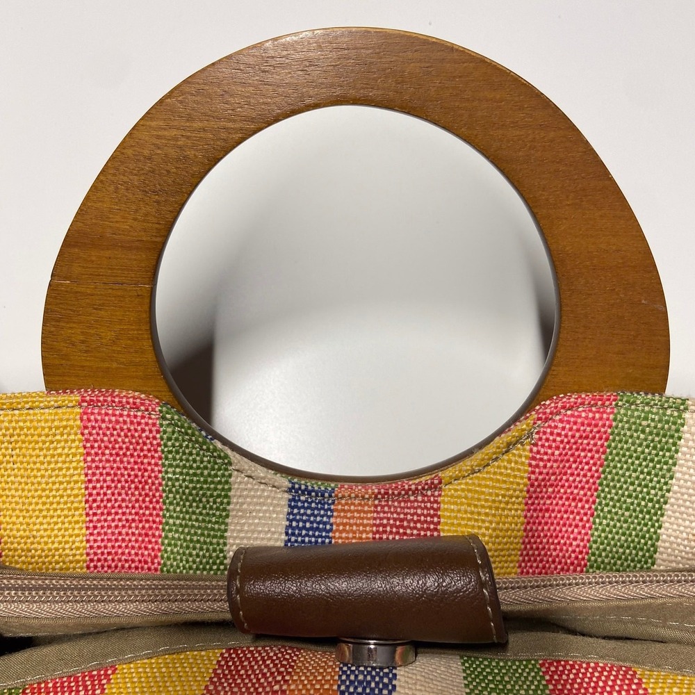 Relic Satchel Bag‎ Wood Handle Woven Striped Multicolor Crossbody Purse Y2K Boho - Picture 3 of 15